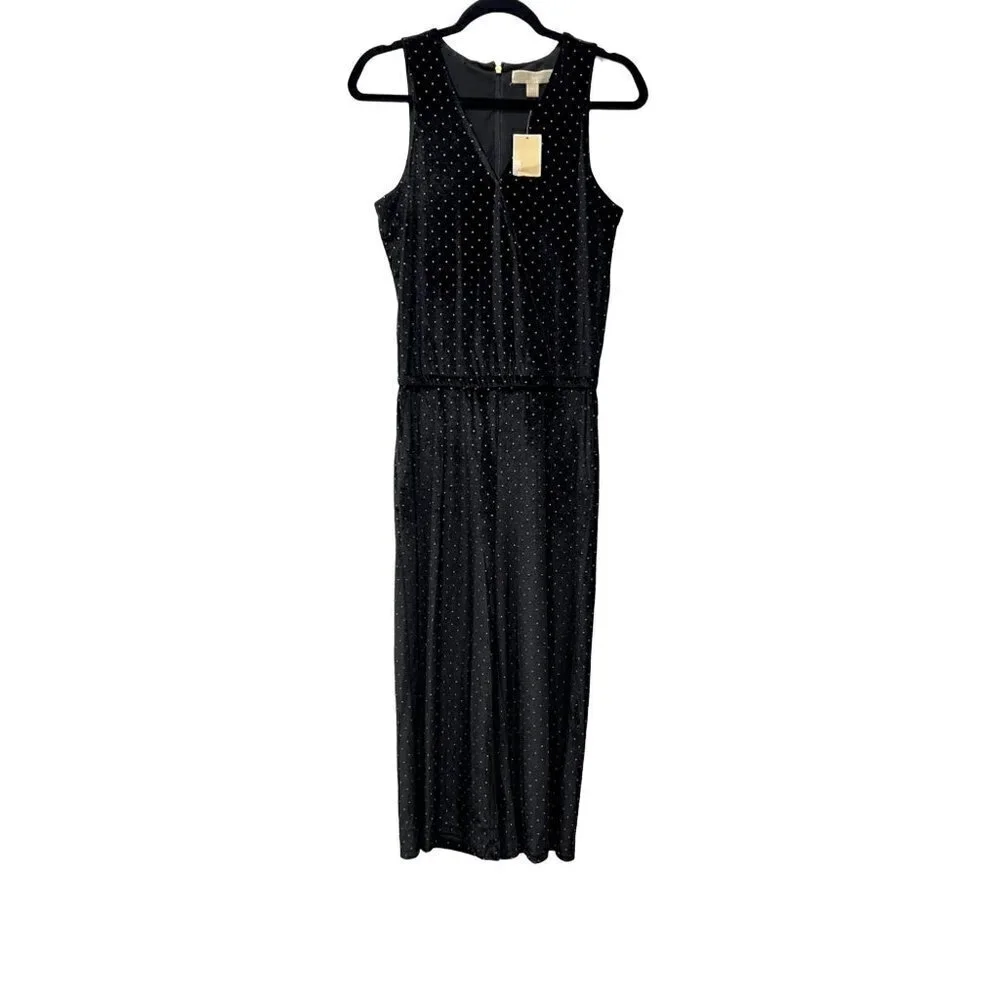 MICHAEL Michael Kors Velvet Jumpsuit Black & Gold polka dots NWT w/Defect